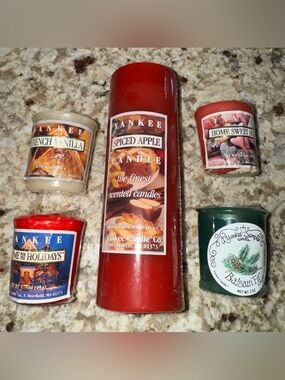 Yankee Candle Red Spiced Apple Pillar Scented Candle, 4 Sampler Candles